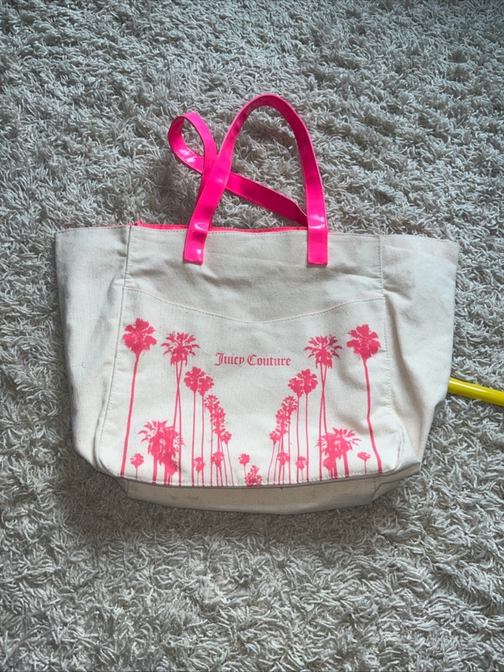 JUICY COUTURE Rodeo Drive Beverly Hills Hot Pink Canvas Tote Bag EUC